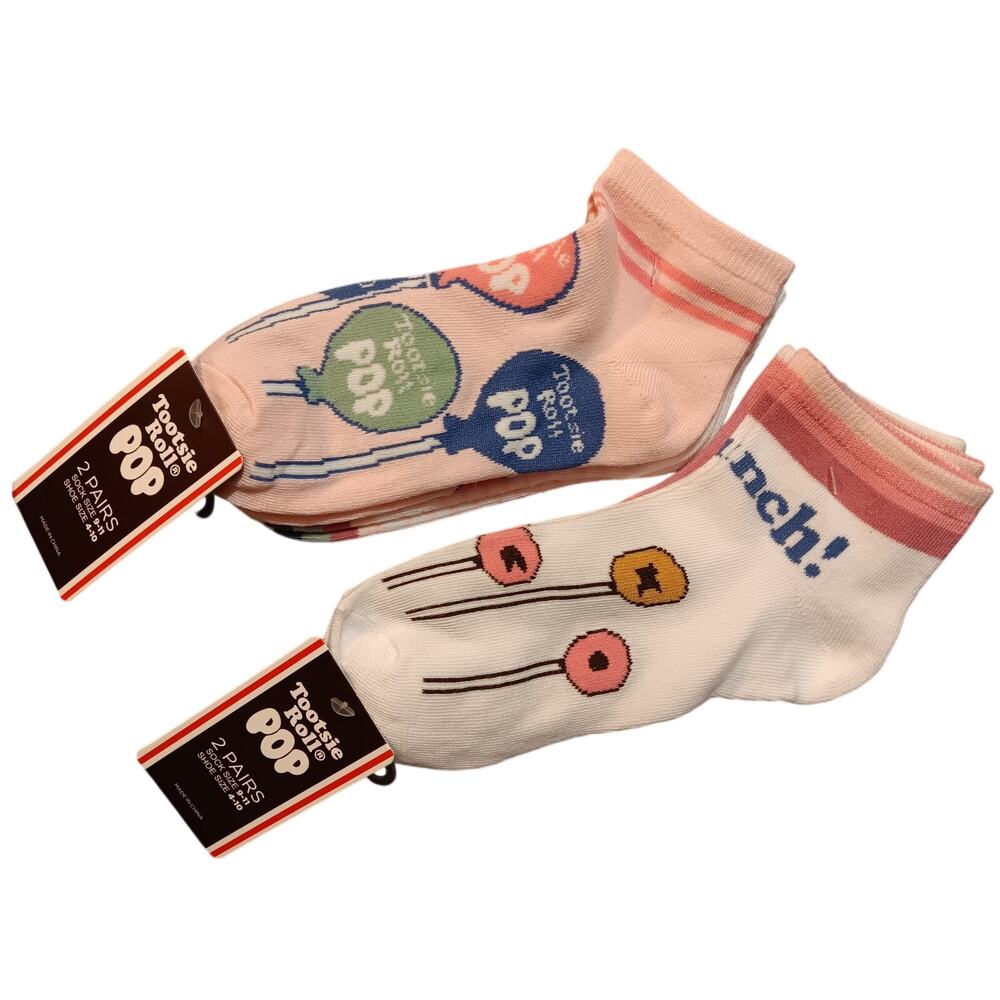 Tootsie Roll Pop Socks Womens NEW 4 Pair Ankle Different Designs Shoe Size 4-10